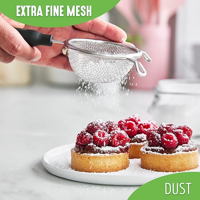 GreenLife Cooking Tools and Utensils, 2 Piece Extra Fine Stainless Steel Mesh Strainer Kitchen Set, Stay Cool Handles, Dishwasher Safe, BPA-Free, Grey