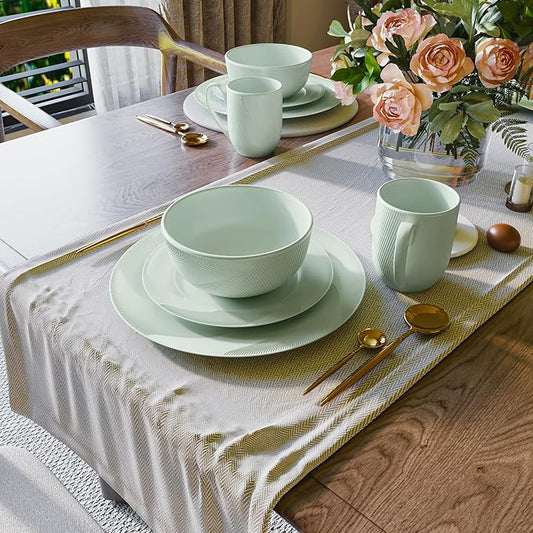 Yoshy 12-Piece White Bone China Dinnerware with Lightweight Durable Chip Resistant Design Service for 4 (16 Piece - Service for 4, Willowmist)