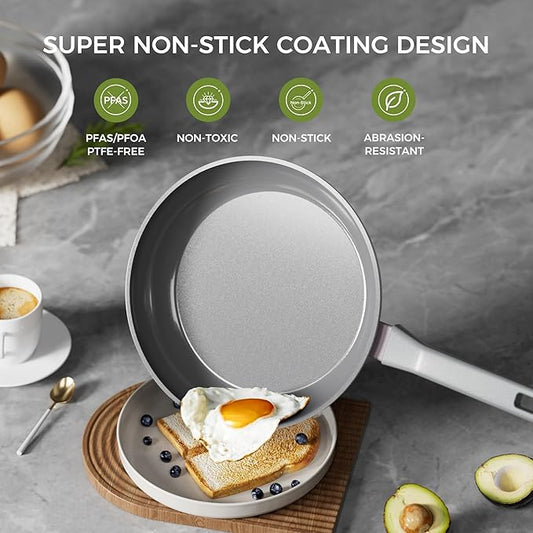 Sanho 12 Inch Nonstick Frying Pan, PFAS & PFOA Free Ceramic Coating, Induction Compatible Cookware, Stay-Cool Bakelite Handle, Gray