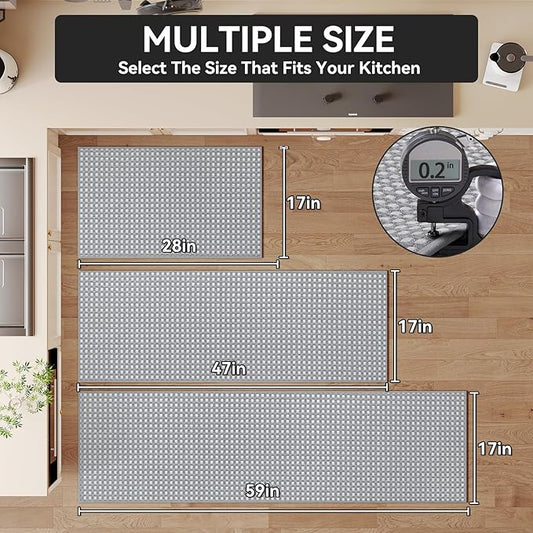 Kitchen Runner Rugs Non Slip Washable, Super Absorbent Soft Chenille Braided Kitchen Mats for Floor Rubber Backing Sink Mat Standing Floor Mat, Machine Washable Easy Clean, Gray 17"x59"