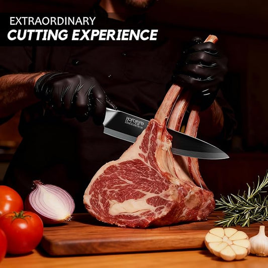 8" Chef's Knife, Japanese Hand Forged Chefs Knife High Carbon Steel Core with Black wooden Ergonomic Handle, Gift Box