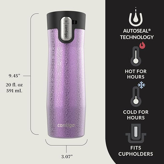 Contigo AUTOSEAL West Loop Vacuum-Insulated Stainless Steel Travel Mug with Easy-Clean Lid, 20 oz, 2-Pack