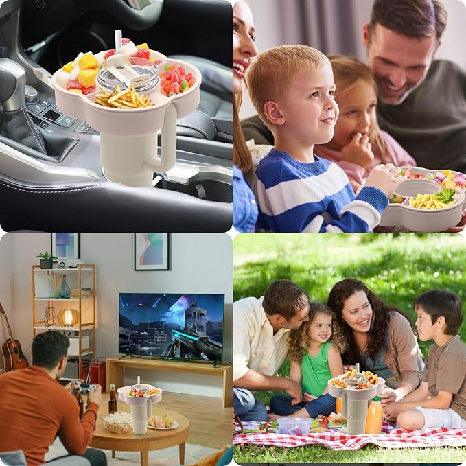 Snack Bowl with Lid for Stanley 30 oz Tumbler with Handle, Silicone Snack Tray Snack Ring for Stanley Cup Accessories, Suitable for Car Cup Holder or Outdoor, Rose Quartz