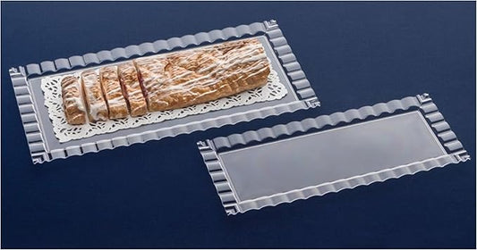 Party Essentials Disposable Hard Plastic Decorative Wavy Trays, 14" X 6", Clear (Pack of 3)