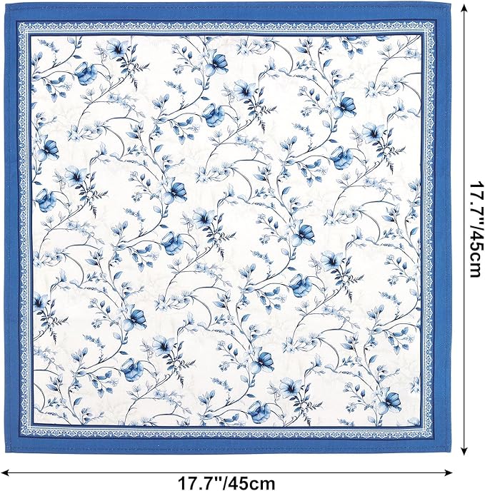 Blue Rose Watercolor Floral Print Cloth Napkins 100% Cotton, 18" X 18" Dinner Napkins Cloth Set, Washable Napkins for Home, Kitchen, Dinner, Party, Wedding, Cocktail, Set of 6