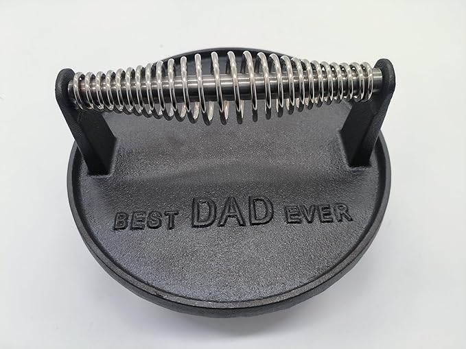 Kitchen Tools BEST DAD EVER Heavy Duty Cast Iron Grill Press Burger Press Bacon Press Barbecue Press Meat Press Burger Smasher Griddle Press Unique Father's Gift(7inch)