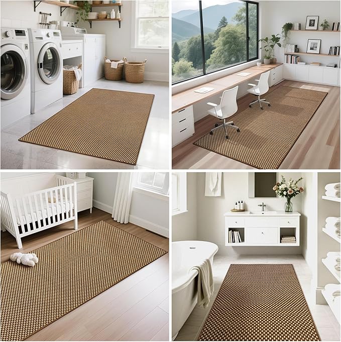2x8 ft Hallway Runner Rug Extra Long Boho Woven Kitchen Runner Rugs Mat Non Slip Washable, Soft Entryway Laundry Floor Carpet for Indoor Backdoor Bedroom Hallway Living Room, Dark Brown/Coffee