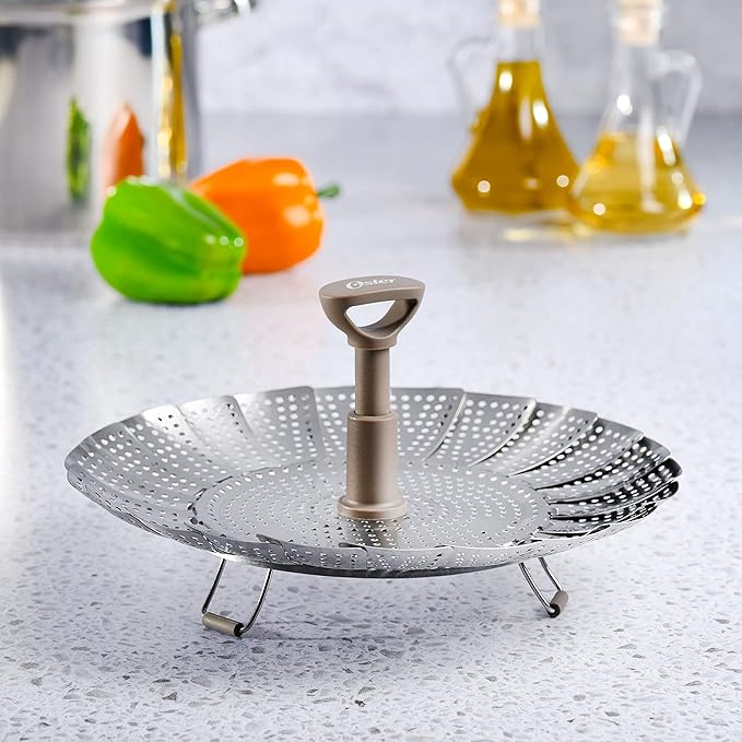 Oster Sangerfield Stainless Steel Expandable Steamer Insert 7 to 10.5 Inches – Adjustable Kitchen Cookware Accessory for Steaming