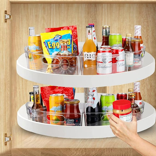 URALFA Lazy Susan Organizer Bins, Corner Cabinet Clear Turntable Organizer, Plastic Corner Kitchen Storage Bins for 26"- 28" Diameter Corner Cabinet Lazy Susan, 1/8 Wedge-BPA Free, 6 Pack