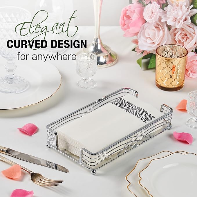 Silver Guest Towel Holder Tray for Bathroom – Countertop Napkin Organizer for Disposable Paper Towels, Elegant Hand Towel Rack for Powder Room, Modern Guest Bathroom Accessories