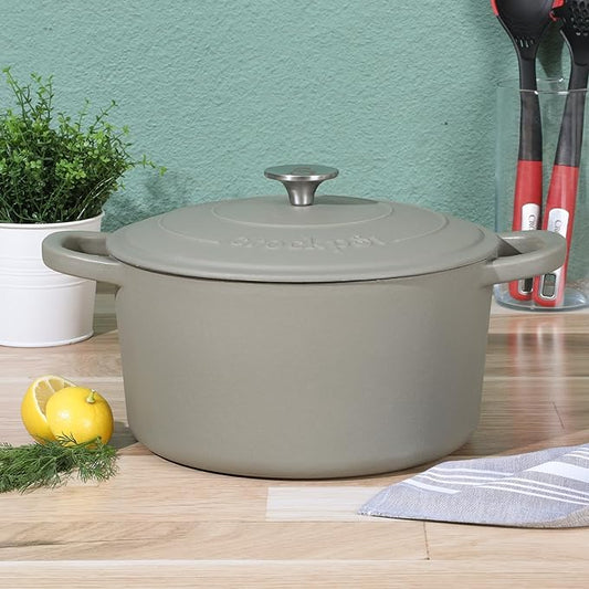 Crock-Pot Artisan 7-Quart Round European Enameled Cast Iron Dutch Oven with Lid – Matte Green, Durable Oven Safe Cookware