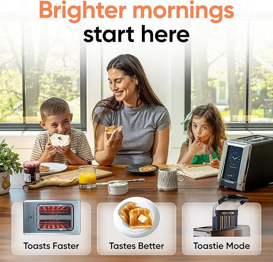 Revolution (Bundle) R180 Connect Touchscreen Smart Toaster + Toastie Press – Choose from 6 Bread Types, 7 Browning Levels, & Toastie Press Mode (Black, 2-Slice)