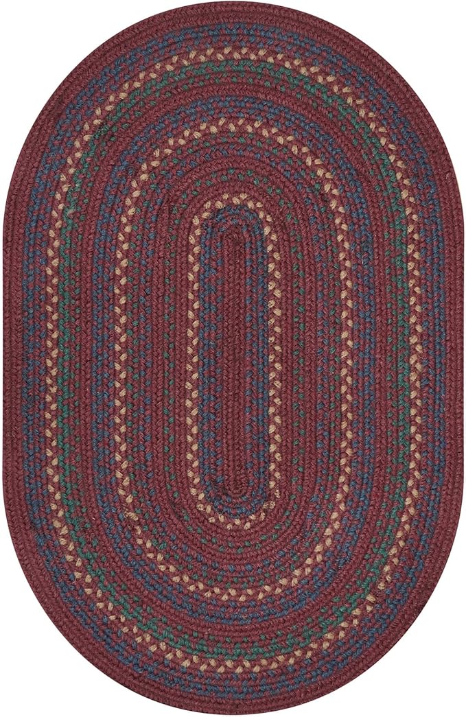 Homespice Jamestown Braided Jute Area Rugs 8x10' - Burgundy and Navy Oval Rugs for Rustic Primitive Decor
