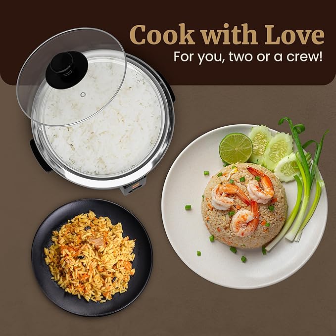 Elite Gourmet ERC006SS 6-Cup Electric Rice Cooker with Stainless Steel Inner Pot, Makes Soups, Stews, Porridges, Grains and Cereals, 6 cup (3 cups uncooked), Black