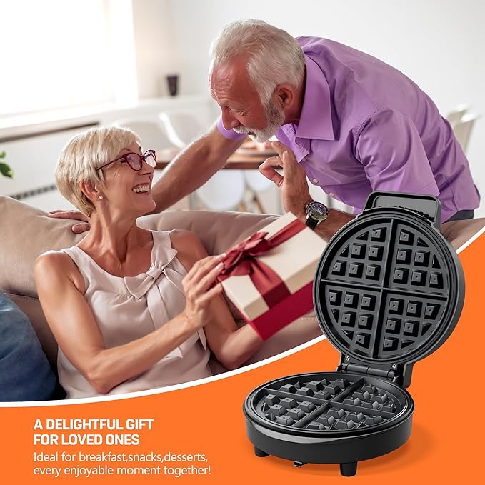 Waffle Maker, 8'' Round Classic Waffle Maker Machine, 1000W Fast Heating, Non-Stick Waffle Irons, Easy to Clean, Indicator Lights, Perfect for Breakfast