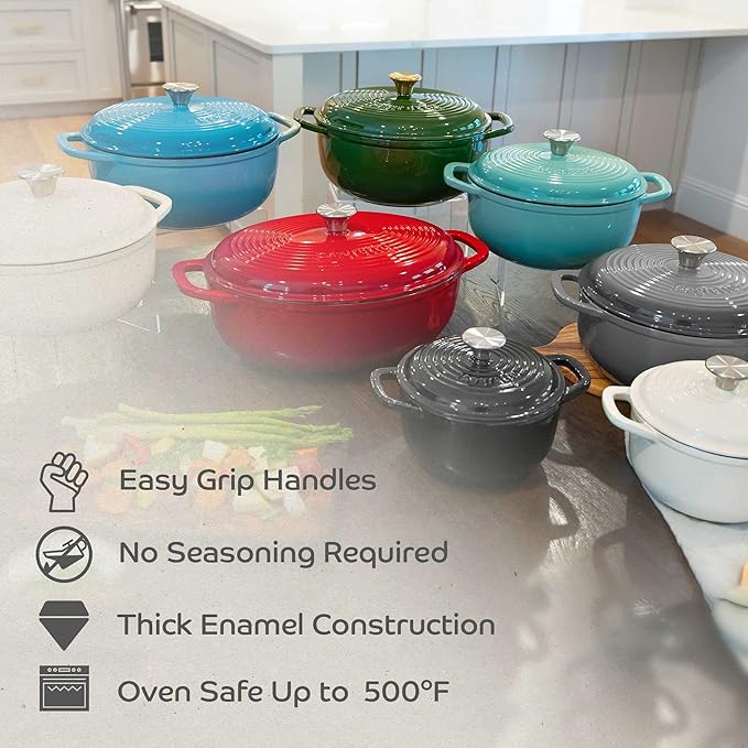 Segretto Cookware Enameled Cast Iron Dutch Oven with Handle, 4.57 Quarts, Rosso (Red) 4.57 qt Oven Safe Pot With Lid Ceramic Enamel Cast Iron Pot Cookware for Bread Baking, Soups