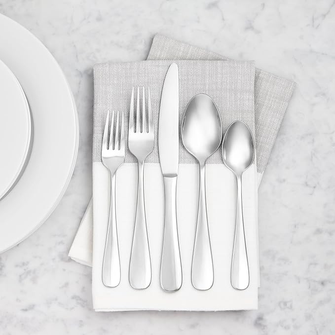 Amazon Basics Stainless Steel Dinner Forks with Round Edge, 10 Pack of 12, 120 count total, Silver