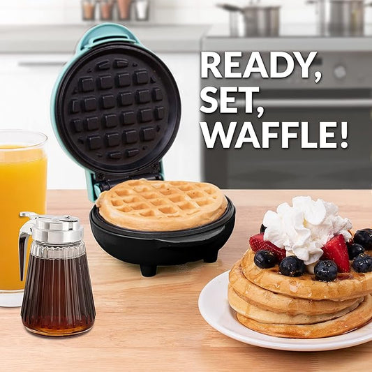 Nostalgia MyMini Personal Electric Waffle Maker, 5-Inch Cooking Surface, Hash browns, French Toast, Grilled Cheese, Quesadilla, Brownies, Cookies, Aqua