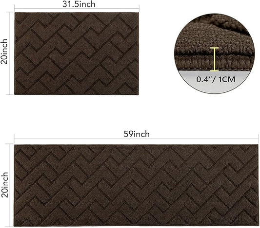 hicorfe Kitchen Rugs and Mats Sets,2 Pieces Super Absorbent Polypropylene Non-Slip Rug,Soft Comfort Floor Mat,Washable for Kitchen,Hallway,Office,Sink,Laundry(20" x 32" + 20" x 59",Coffee