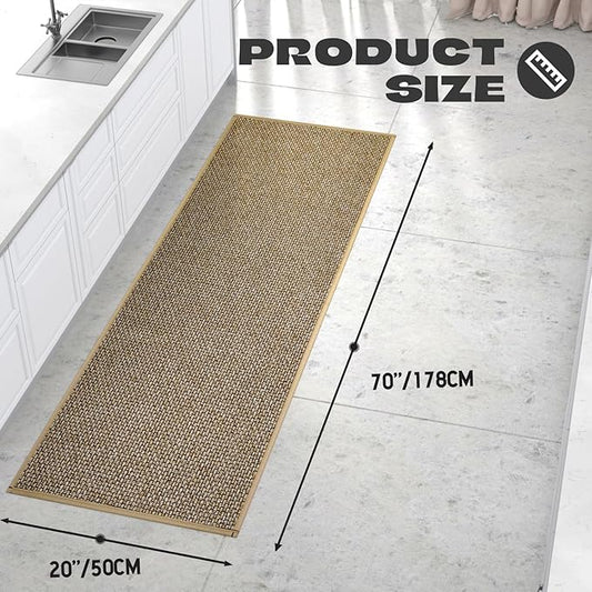 Kitchen Rug, Rubber Non Slip Kitchen Rugs Washable, Absorbent Runner Mat for Floor, Machine Washable Standing Mats for in Front of Sink, Door, Laundry, Entryway, Hallway (Brown, 70" × 20")