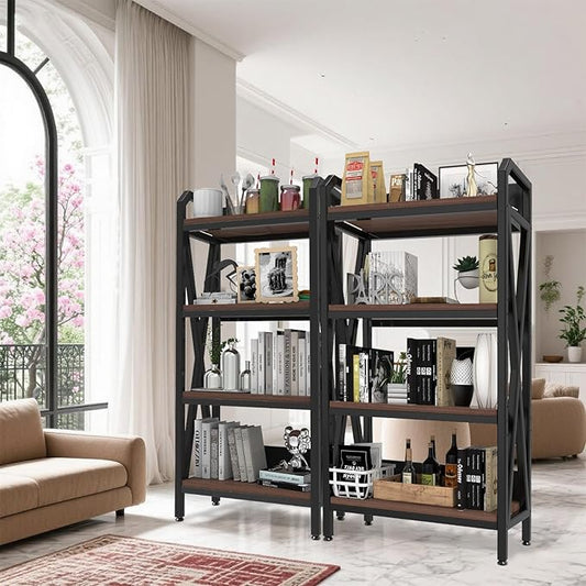 Bakers Rack with 4-Tier Adjustable Wood Shelves, Heavy-Duty Metal Frame Kitchen Shelf Organizer, Microwave Stand for Kitchen, Living Room, Apartments, 33.5'' Wide for Extra Space