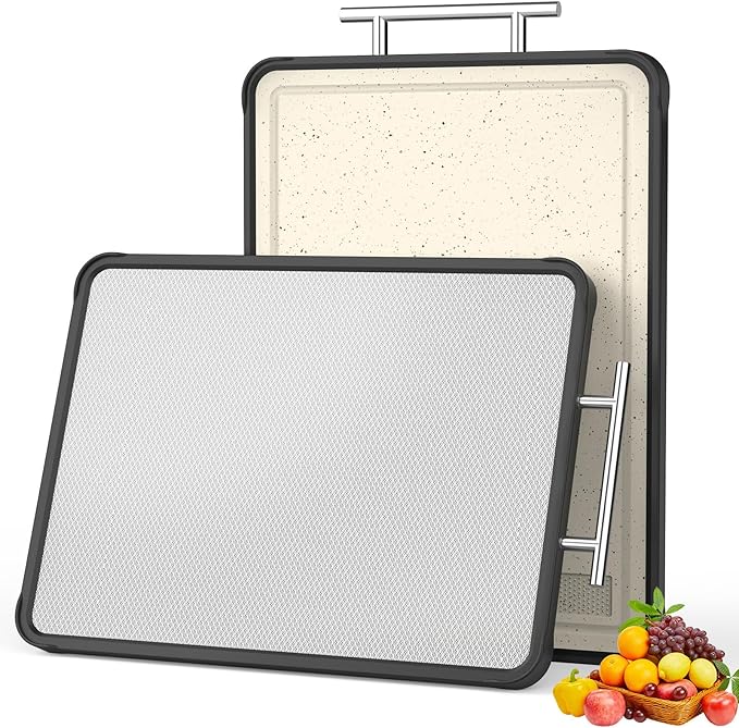 Dishwasher Safe 316 Stainless Steel Cutting Board for kitchen, Double-Sided 316/Wheat Straw PP, Scratch-Resistant Chopping Board with Juice Groove&Grinding Area, Large Size 16"*11"(Cream)