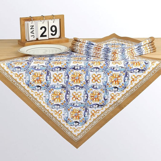 Boho Floral Print Cloth Napkins 100% Cotton, 18" X 18" Dinner Napkins Cloth Set, Washable Napkins for Home, Kitchen, Dinner, Party, Wedding, Cocktail, Set of 4