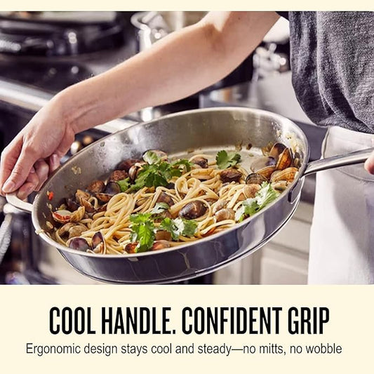 Alva Maestro 5-Ply Stainless Steel Frying Pan 3-Piece Set – Made Without PFAS/PFOA/PTFE, Non-Toxic Cookware – Induction & All Stovetop Compatible, Oven Safe, Even Heat Distribution – Belgian Designed
