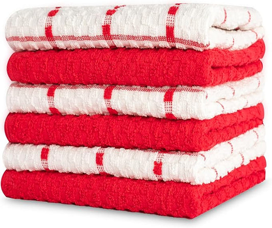GOLD TEXTILES Kitchen Towels 6 Pack Premium 100% Cotton Dish Towels for Kitchen (15 x 25 Inches) Super Soft & Absorbent Kitchen Hand Towels for Drying Dishes, Cleaning - Reusable and Washable (Red)