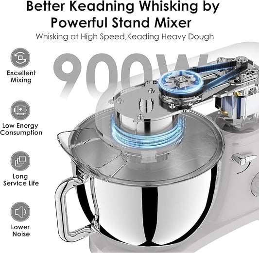 Kitchen in the box Stand Mixer - 6.5 Quart Mixing Bowl with Handle, 900 Watt Heavy Bread Dough Standing Mixers Tilt-head with Dough Hook, Whisk, Flat Beater and Splash Guard (Black)