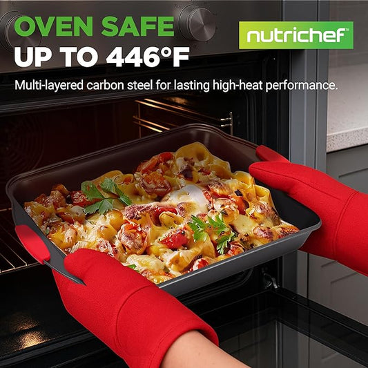 NutriChef Baking Set - 6 Piece Bakeware with Nonstick Carbon Steel for Easy Release and Cleanup, Durable and Versatile Design, Includes Cookie Sheet, Loaf Pan, Muffin Tin & More
