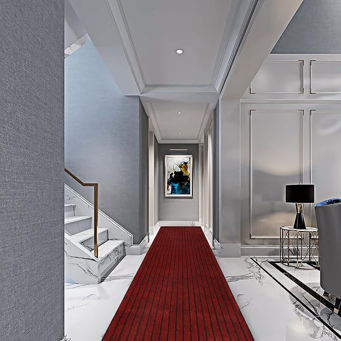 4' x 43' Runner Rugs with Rubber Backing, Indoor Outdoor Utility Carpet Runner Rugs, Stripe Red, Can Be Used as Aisle for The RV and Boat, Laundry Room and Balcony