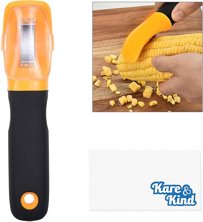 1x Corn Peeler for Corn on the Cob with Cover - Kitchen Gadgets Kitchen Utensils Corn Peeler Tool - Corn Husker Corn Scarper Corn Cob Stripping Tool Corn Knife Potato Peeler Apple Peeler Orange Peeler