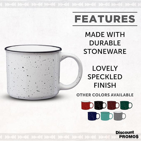 DISCOUNT PROMOS Ceramic Campfire Coffee Mugs 13 oz. Set of 10, Bulk Pack - Perfect for Tea, Espresso, Cappuccino, Hot Cocoa - White