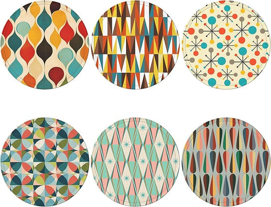 Middle Ages Coasters Leather Round Drink Coasters 6 Pcs Set with Holderor for Cup Drink Coffee Table Bar Home Decor