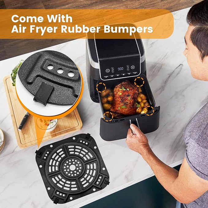 GWYSY Air Fryer Accessories for Ninja AF141 Air Fryer Pro 4 in 1 AF142 Air Fry Max 5 in 1 5 QT, 8.5''×8.5'' Air Fryer Replacement Parts Grill Crisper Plate Grill Pan Tray Rack, Dishwasher Safe