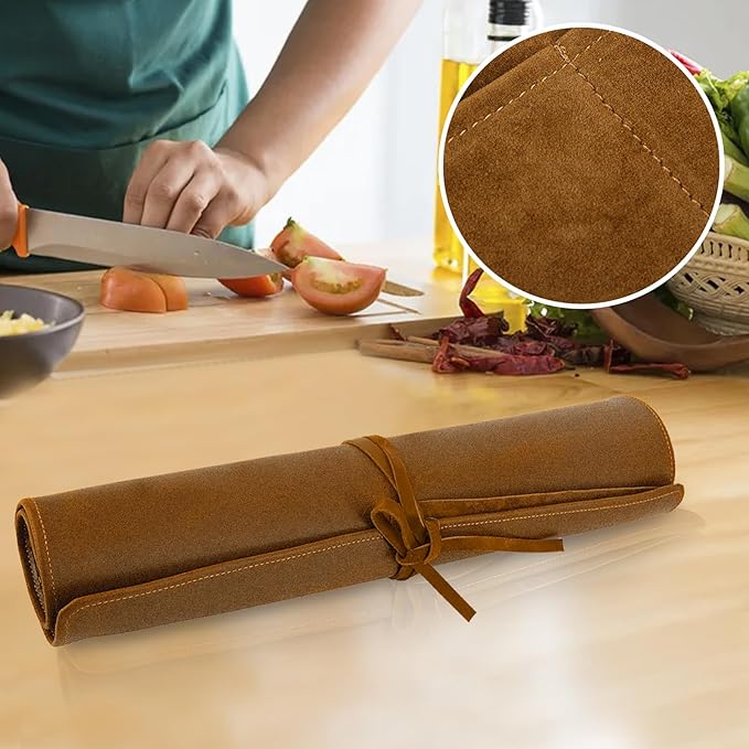 Genuine Leather Knife Roll, Knife Bags for Chefs Professional, Small Chef'S Knife,Knives Holders Protectors with 5 Slots