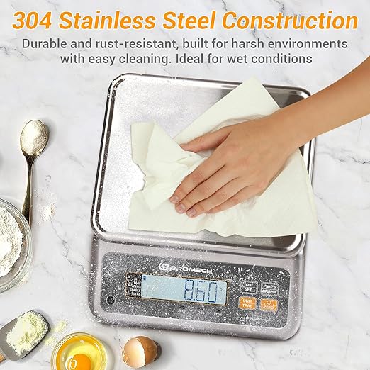 BROMECH Food Scale Pound and Ounce, Rechargable, Commercial Grade, Stainless Steel Platform, for Meat Shop, Deli, Produce Market (66lb)