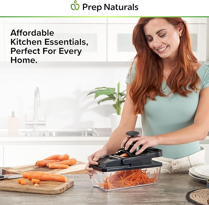 PrepNaturals Vegetable Chopper with Container, Veggie Chopper, Food Chopper & Onion Chopper - Mandoline Slicer for Kitchen (12 in 1, Black)