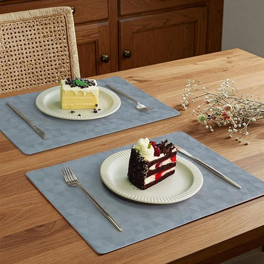 Jovono Faux Leather Placemats Set of 8, 17.8"x11.8", Waterproof & Oil-Proof Table Mats, Easy-Clean Washable Kitchen Place Mats for Dining Table, Fabric Texture, Light Blue Mat