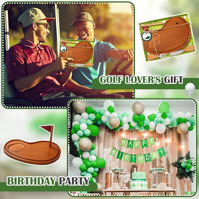 Ziliny Golf Cheese Board Gift Set Party Favor Prizes Charcuterie Wood Board with Knives and Box Father Day Gift for Dad Grandpa Party Tournament Game(9.8" x 7.7", Carbonized Color)