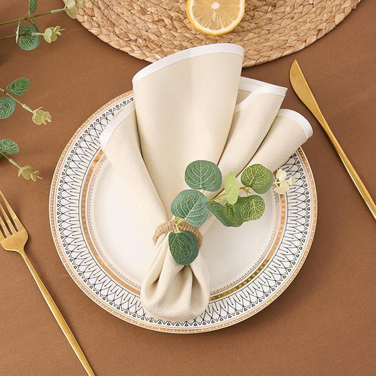 APTWOW Spring Napkin Rings Set of 12, Boho Eucalyptus Leaf Napkins Rings, Farmhouse Easter Napkin Holder for Weddings Christmas Party Table Decor