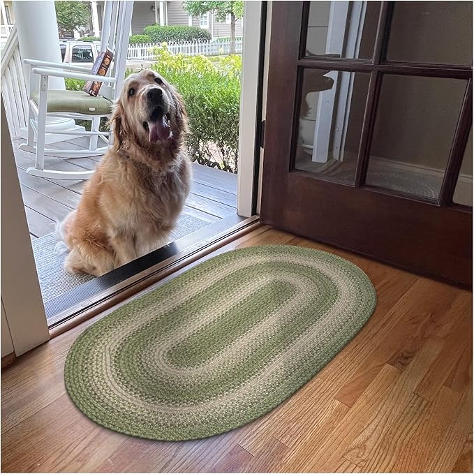 Homespice Grassland Green Oval Rug 27x45 - Jute Braided Kitchen Rugs for Rustic Country Decor, Durable and Easy to Maintain