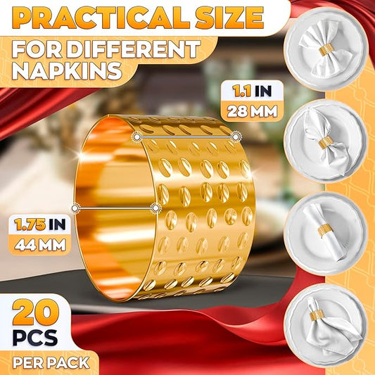 20 Pcs Gold Napkin Rings Set - Napkin Rings Hammered Metal Finish - 1.8 x 1.1 Sturdy & Reusable, Great for Large Events, Banquets, Weddings & Holiday Dining, Gift Giving and Elegant Easter Table Decor