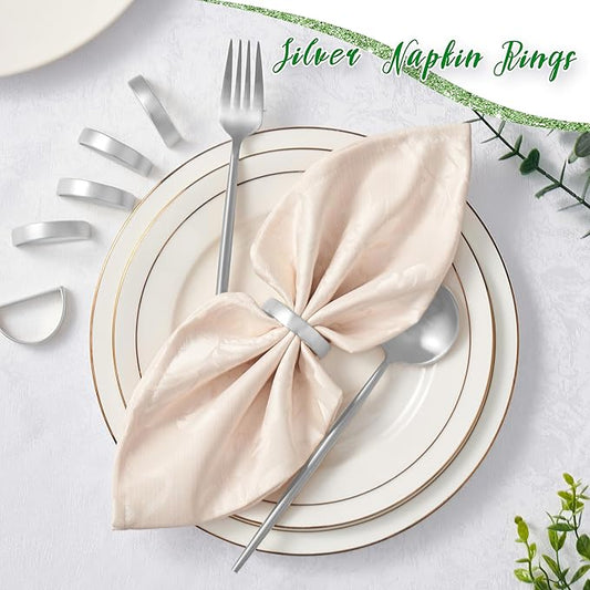 APTWOW Silver Napkin Rings Set of 6, Semicircle Metal Napkin Holder Buckles, Fall Thanksgiving Christmas Napkins Rings for Dinner Table Decor, Wedding, Banquet