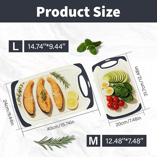 Cutting Board for Kitchen, Non Slip Chopping Board with Juice Grooves for Meat, Veggies, Space-Saving, Dishwasher Safe, Durable Kitchen Essential (Wheat,Large)