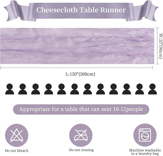 6 Pack Purple Valentine's Day Cheesecloth Table Runner 10FT Long Boho Gauze Table Runner Rustic Sheer Runner for Spring Wedding Bridal Baby Shower Birthday Party Table Decor Home Decorations