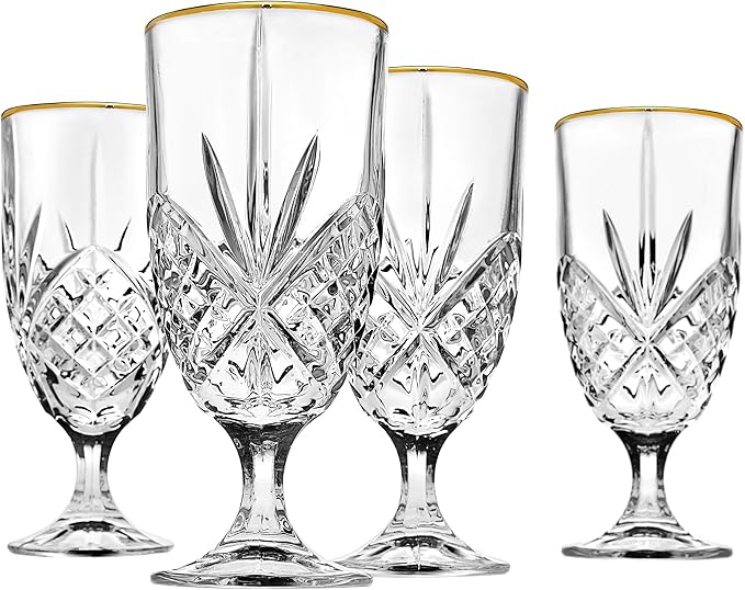 Godinger Iced Beverage Glasses, Gold Banded - Dublin Crystal, Set of 4 (Pack of 2)