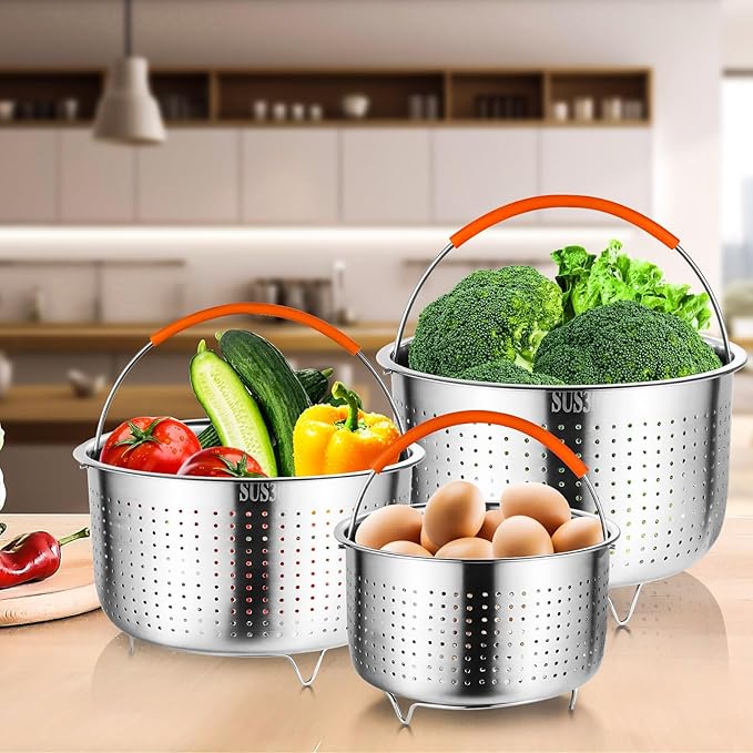 GREATLINK Mesh Strainer and Vegetable Steamer Basket for Instant Pot Accessories 8Qt, Stainless Steel Veggie Strainers and Colanders for Cooking Broccoli, Eggs, Pasta, Quinoa (8 Qt - Steamer Basket)