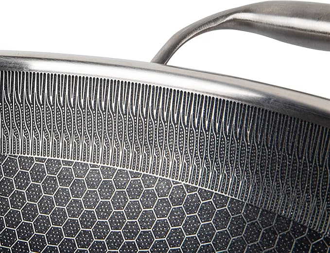 CATHYLIN 14" Honeycomb Non Stick Wok Pan Stainless Steel Stir-fry Wok with Lid,Skillet with Stay-cool Handle PFOA Free Suitable for Induction, Ceramic, Electric, and Gas Cooktops (Sliver, 14 Inches)